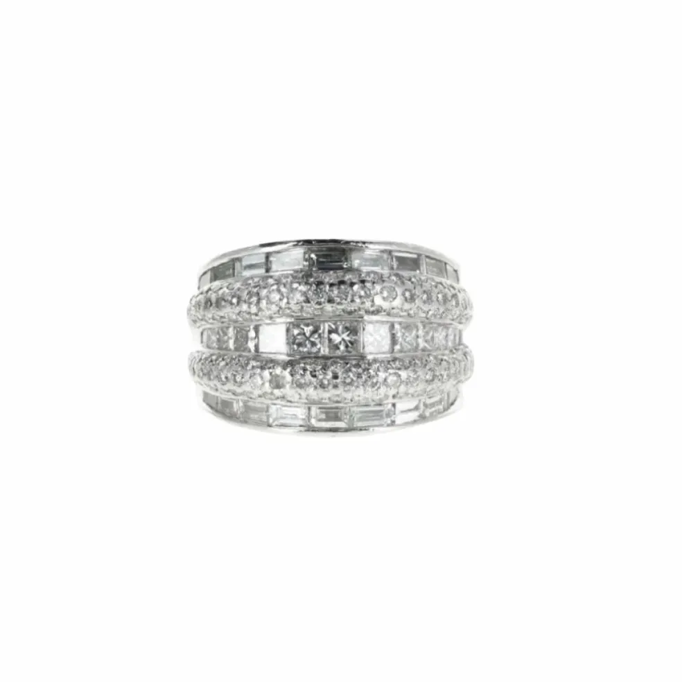 Bague Platine, Diamants Brillants et Baguettes