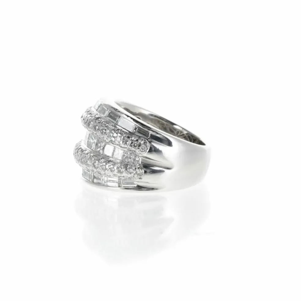 Bague Platine, Diamants Brillants et Baguettes