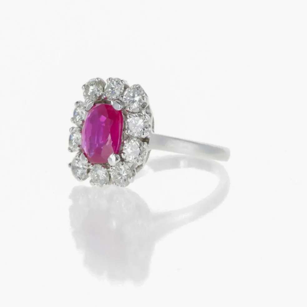 Bague Platine, Diamants et Saphir Rose