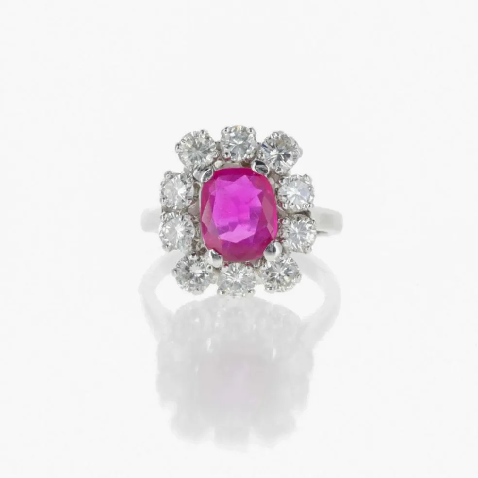 Bague Platine, Diamants et Saphir Rose