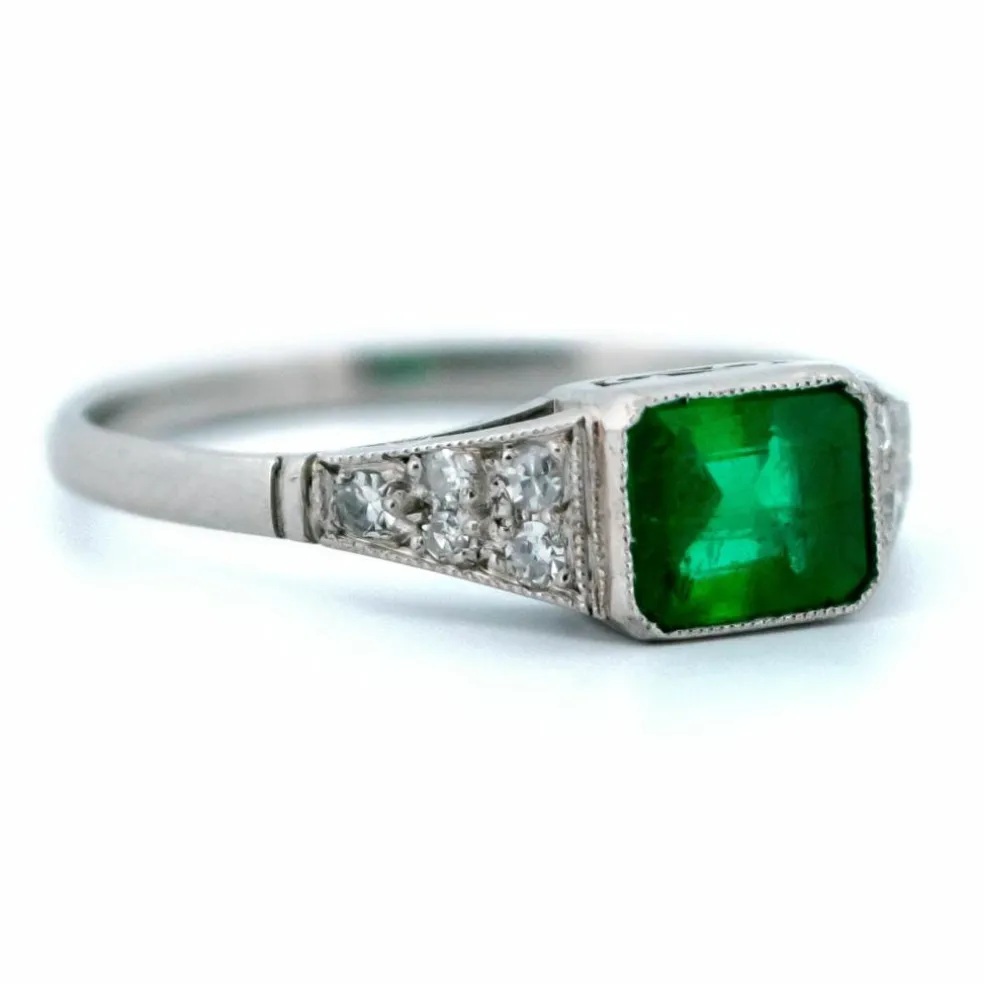 Bague platine Emeraude Diamant et platine