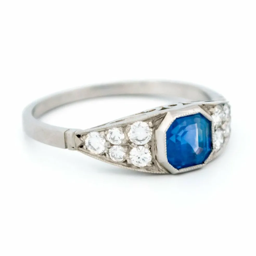Bague Platine Est-Ouest Diamant Saphir