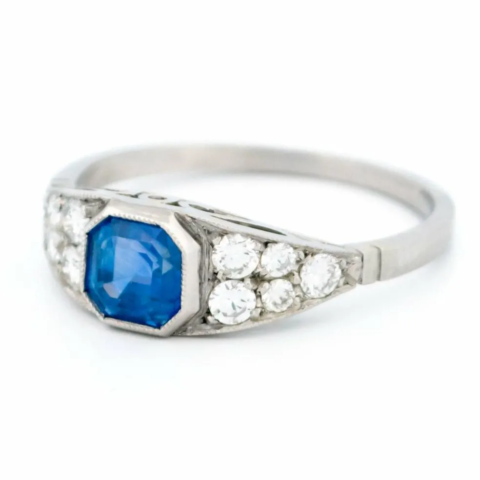 Bague Platine Est-Ouest Diamant Saphir
