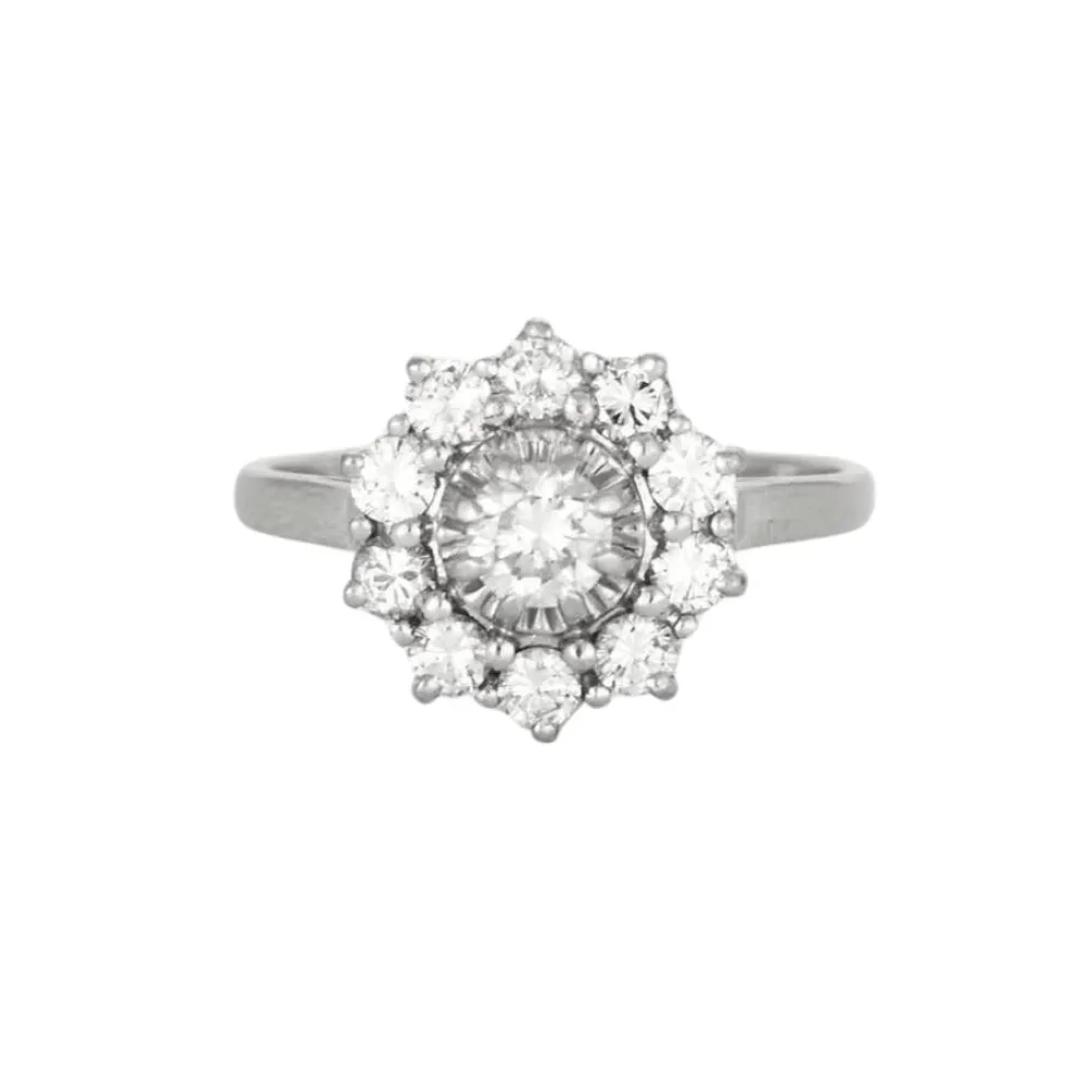 Bague platine et or gris avec diamants