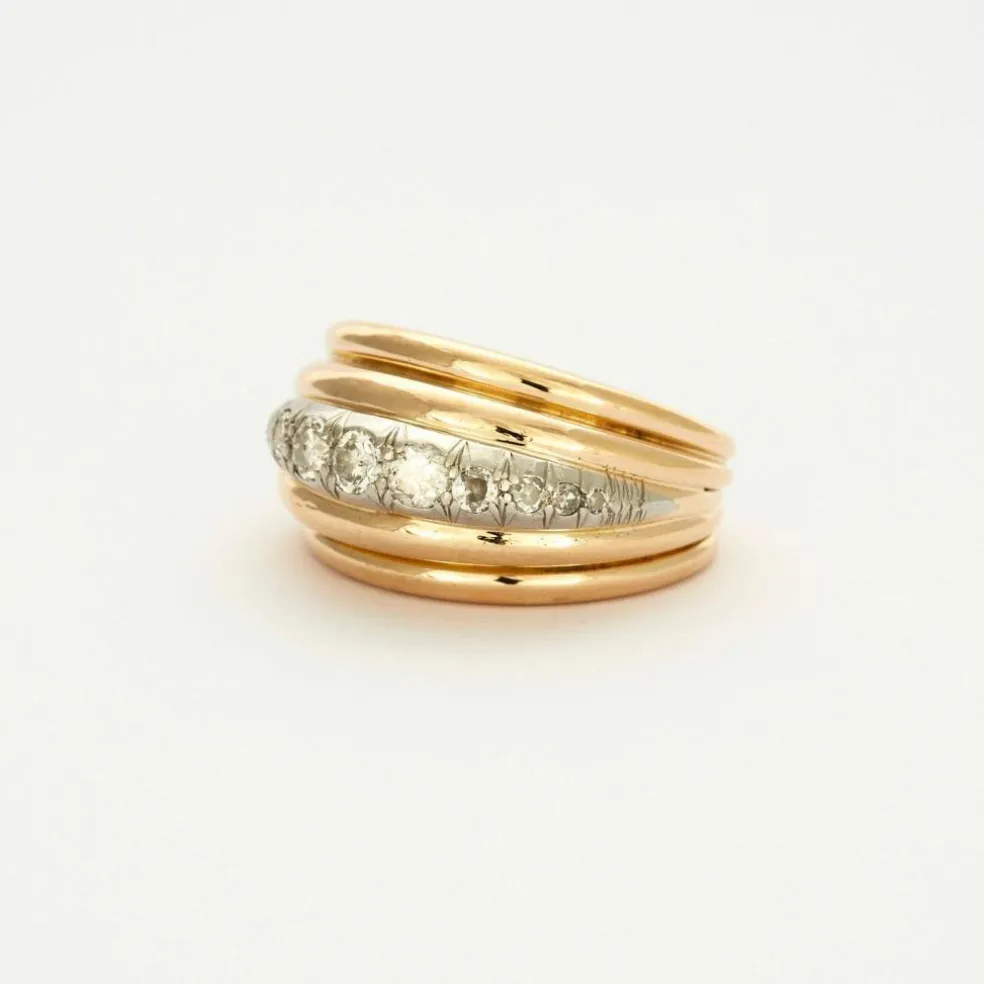 Bague platine et or jaune avec diamants