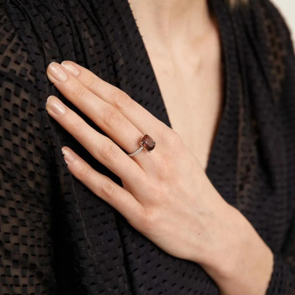 Bague Platine Grenat Diamants