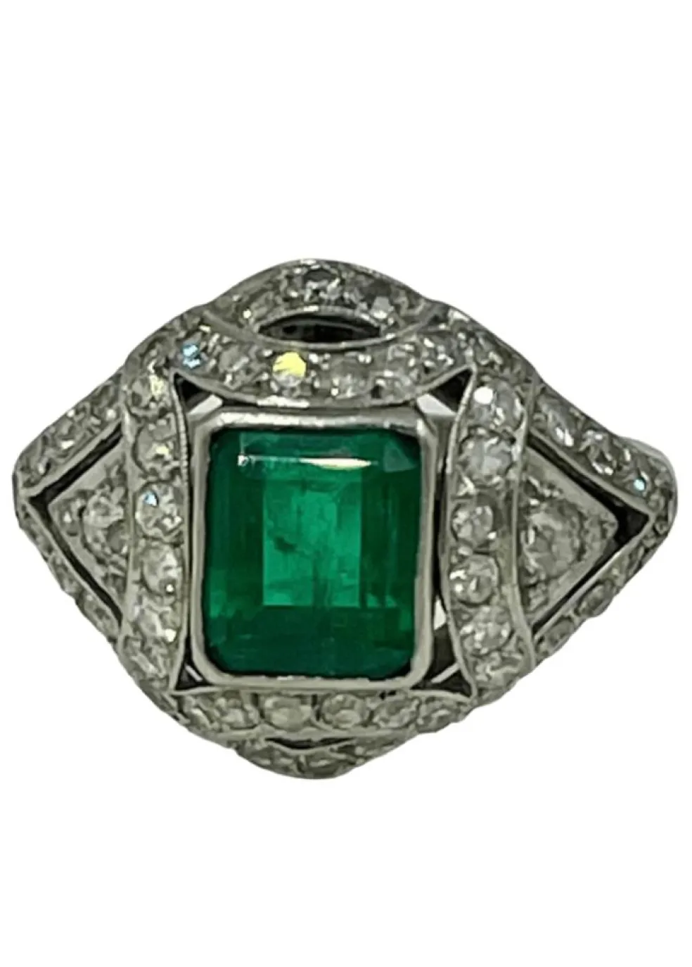Bague platine émeraude diamants
