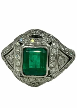Bague platine émeraude diamants