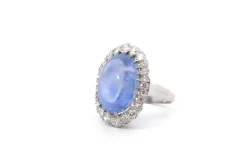Bague platine saphir cabochon de 17,65 cts et diamants