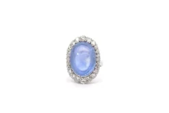 Bague platine saphir cabochon de 17,65 cts et diamants