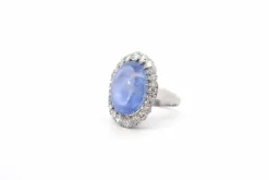 Bague platine saphir cabochon de 17,65 cts et diamants