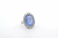 Bague platine saphir cabochon de 17,65 cts et diamants