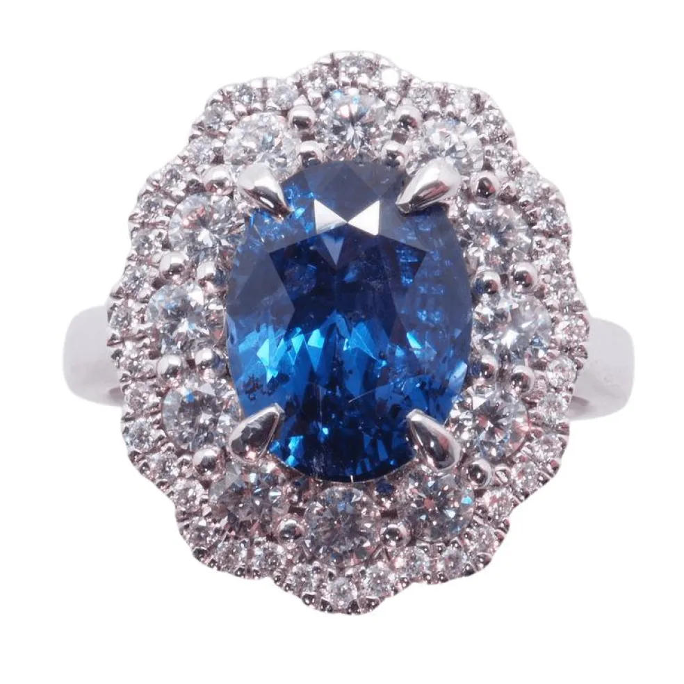 Bague platine saphir diamants