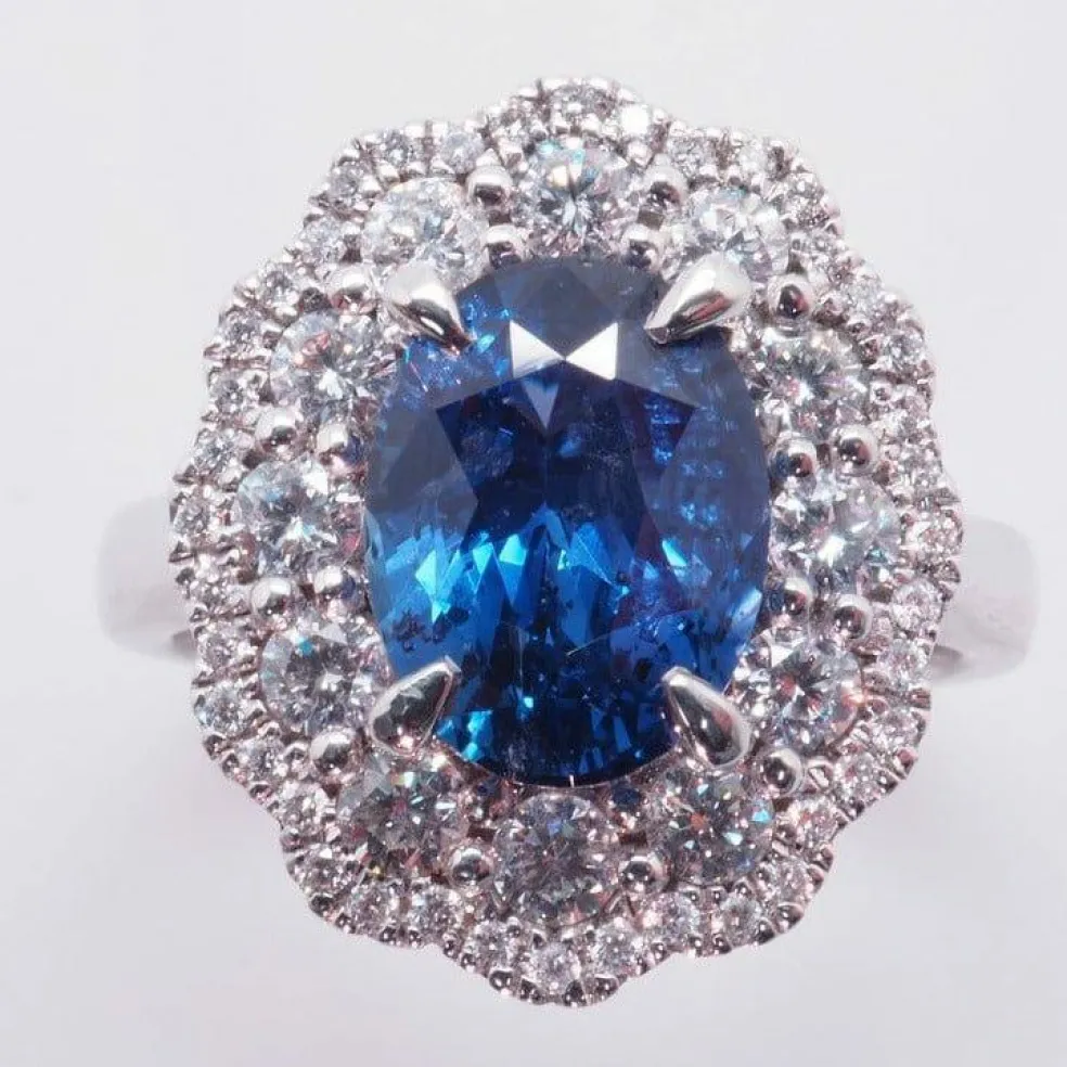 Bague platine saphir diamants