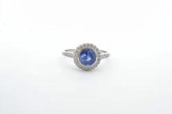 Bague Platine Saphir rond Diamants