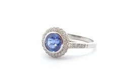 Bague Platine Saphir rond Diamants