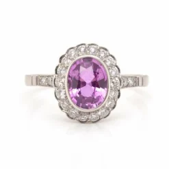 Bague Platine Saphir rose Diamants