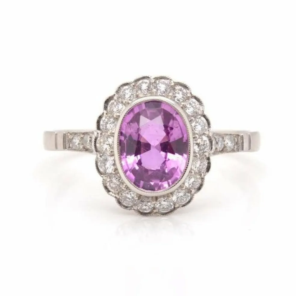 Bague Platine Saphir rose Diamants