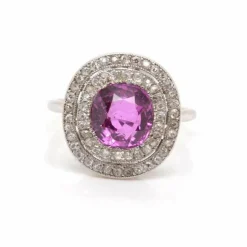 Bague Platine Saphir rose Diamants