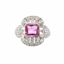 Bague Platine Saphir rose Diamants