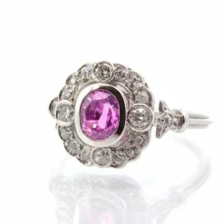 Bague Platine Saphir rose Diamants