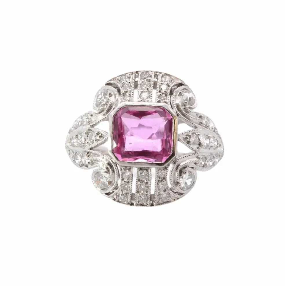 Bague Platine Saphir rose Diamants