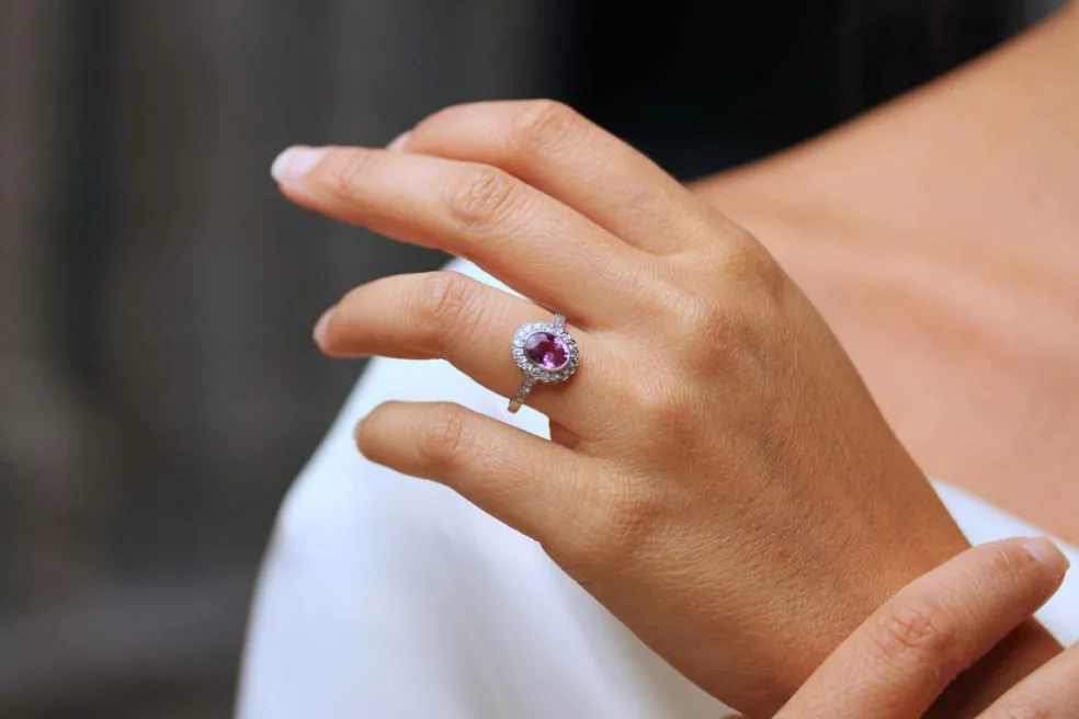 Bague Platine Saphir rose Diamants