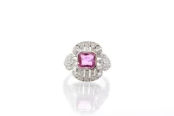 Bague Platine Saphir rose Diamants