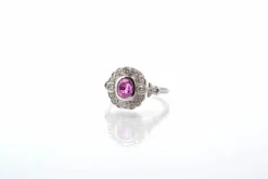 Bague Platine Saphir rose Diamants