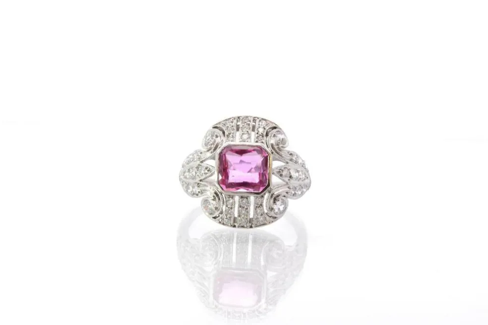 Bague Platine Saphir rose Diamants