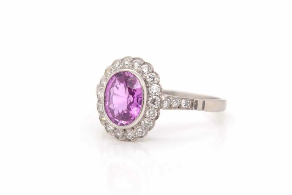 Bague Platine Saphir rose Diamants