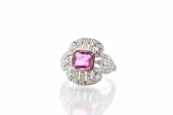 Bague Platine Saphir rose Diamants