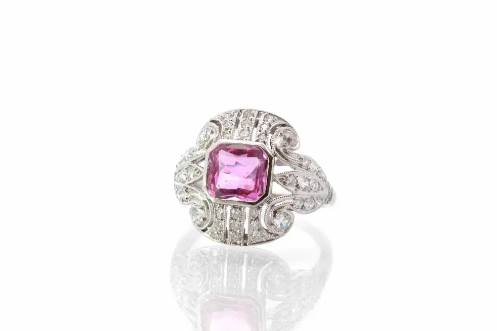Bague Platine Saphir rose Diamants