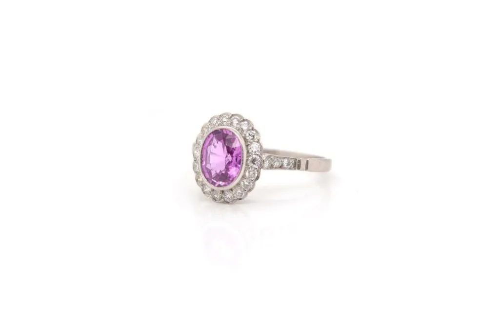 Bague Platine Saphir rose Diamants