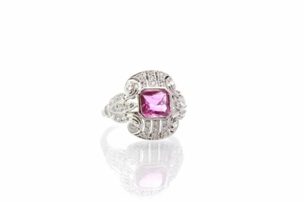 Bague Platine Saphir rose Diamants