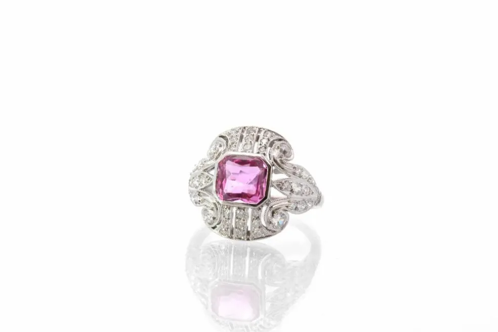 Bague Platine Saphir rose Diamants