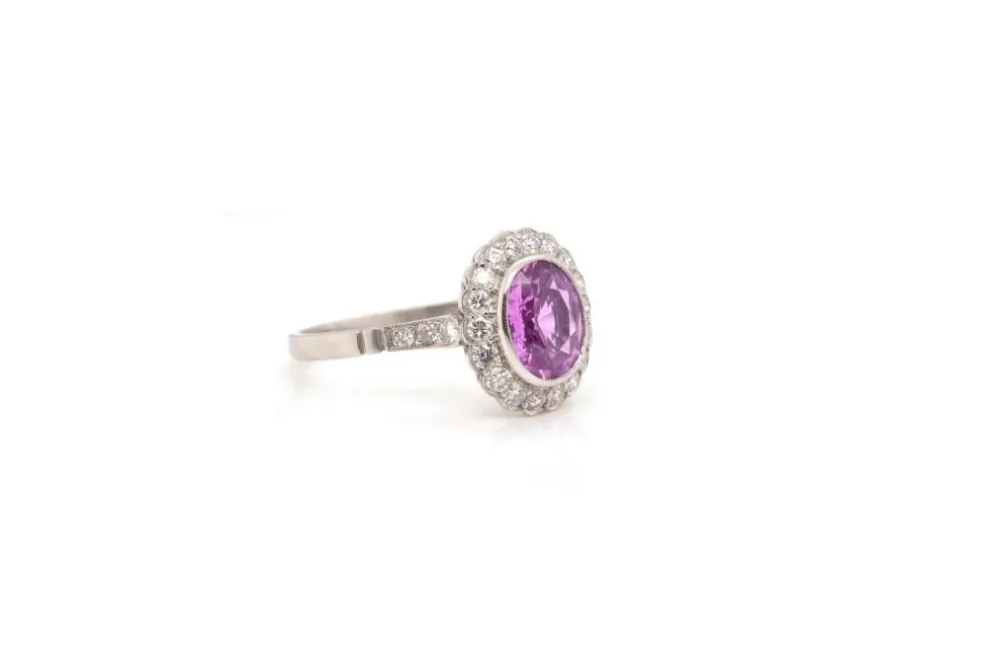 Bague Platine Saphir rose Diamants