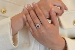 Bague Platine Saphir rose Diamants