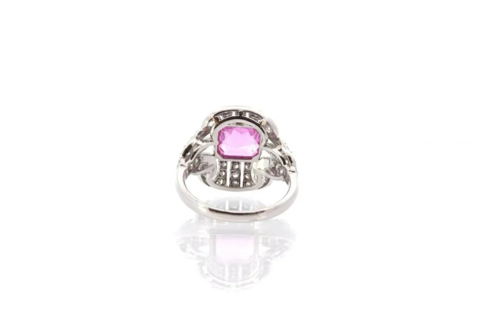 Bague Platine Saphir rose Diamants