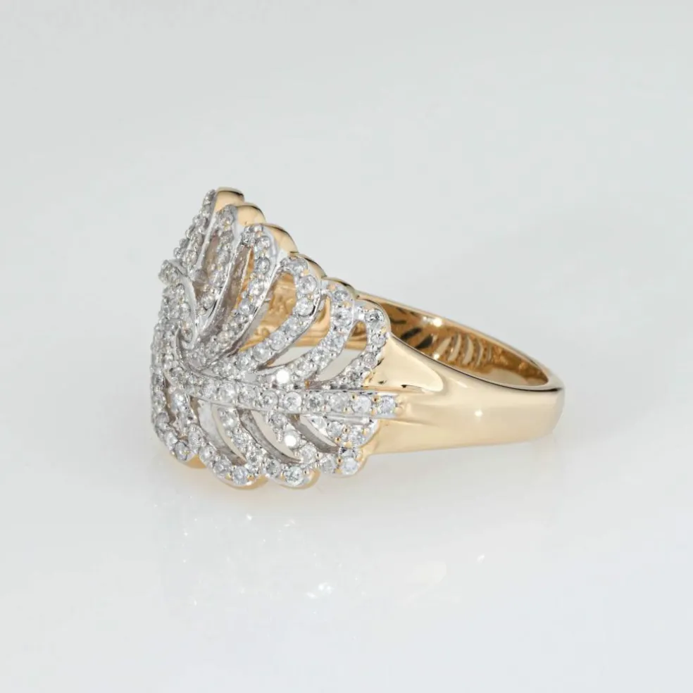 Bague plume en or jaune et diamants