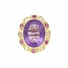Bague Pompadour Améthyste Saphirs Roses Diamants Or Rose 14 Carats