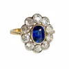 Bague Pompadour ancienne or jaune saphir diamants