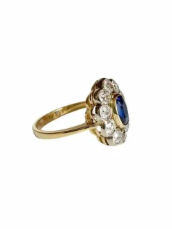 Bague Pompadour ancienne or jaune saphir diamants