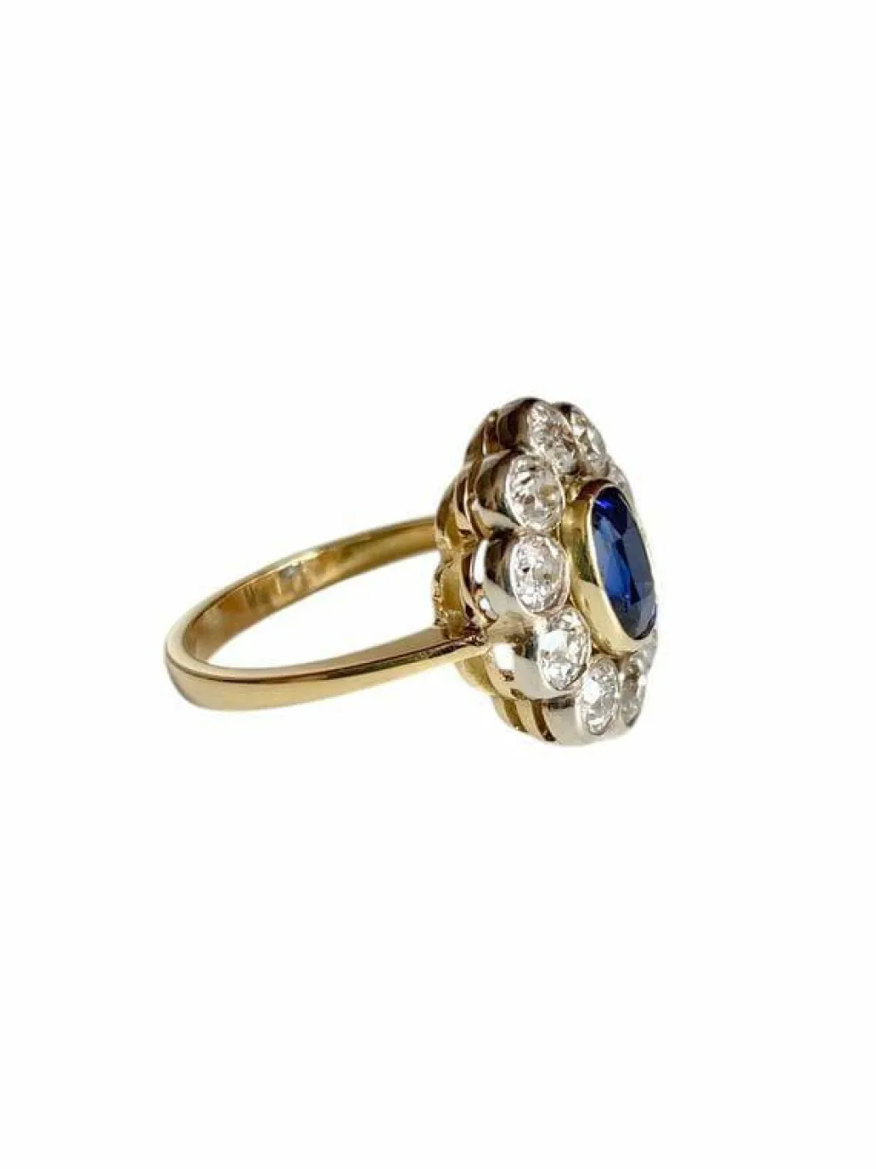 Bague Pompadour ancienne or jaune saphir diamants