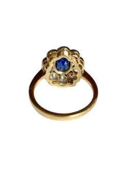 Bague Pompadour ancienne or jaune saphir diamants
