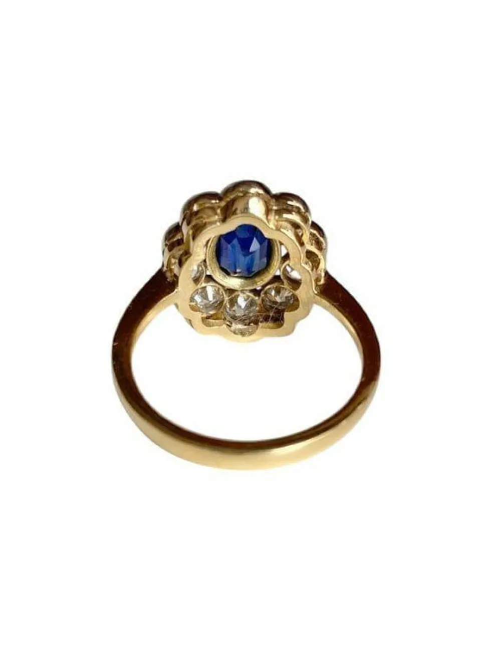 Bague Pompadour ancienne or jaune saphir diamants