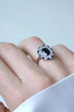 Bague Pompadour Art Déco Saphir et Diamants