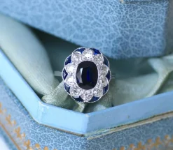 Bague Pompadour Art Déco Saphir et Diamants