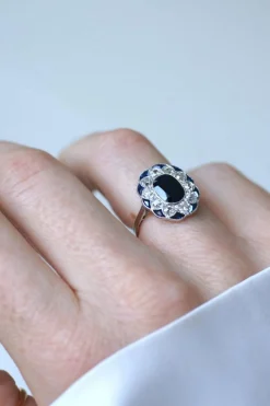 Bague Pompadour Art Déco Saphir et Diamants