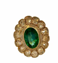 Bague pompadour diamant tsavorite